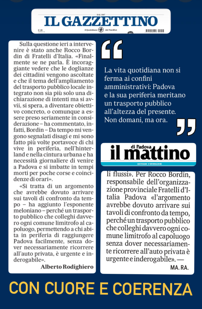 Ora il trasporto pubblico interconnesso, urbano ed extraurbano, diventi davvero realtà. rocco bordin